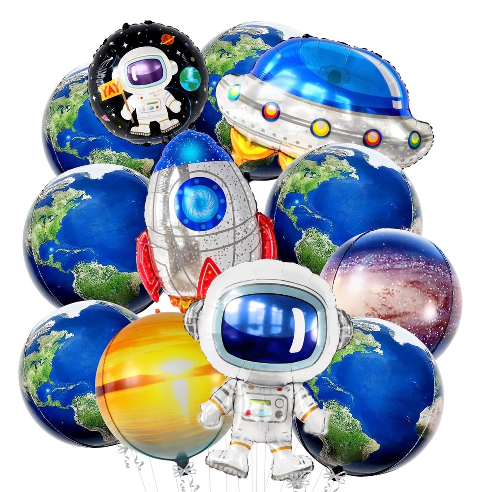 Happy Birthday Space Balloons - Huge Pack of 34 | Galaxy Balloons for Space Themed Party Supplies | Earth Balloons for Travel Party Decorations, Back To School Decorations | Galaxy Party Decorations