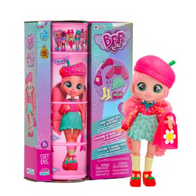 BFF by Cry Babies Ella Fashion Doll with 9+ Surprises Including Outfit and Accessories for Fashion Toy, Girls and Boys Ages 4 and Up, 7.8 Inch Doll, Multicolor