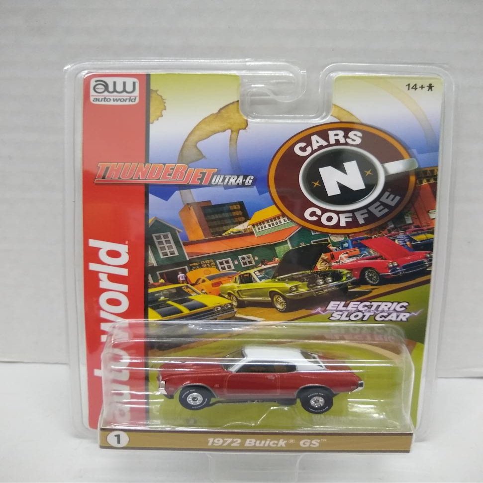 Auto World SC379-1B Cars N Coffee 1972 Buick GS HO Scale Electric Slot Car - Red Orange