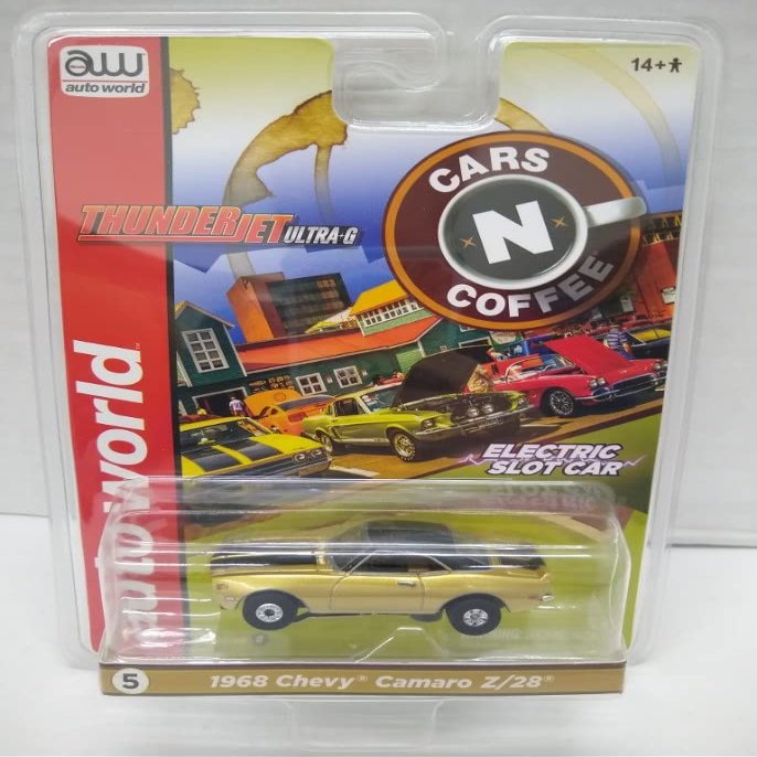 Auto World SC379-5B Cars N Coffee 1968 Camaro Z/28 HO Scale Electric Slot Car - Gold