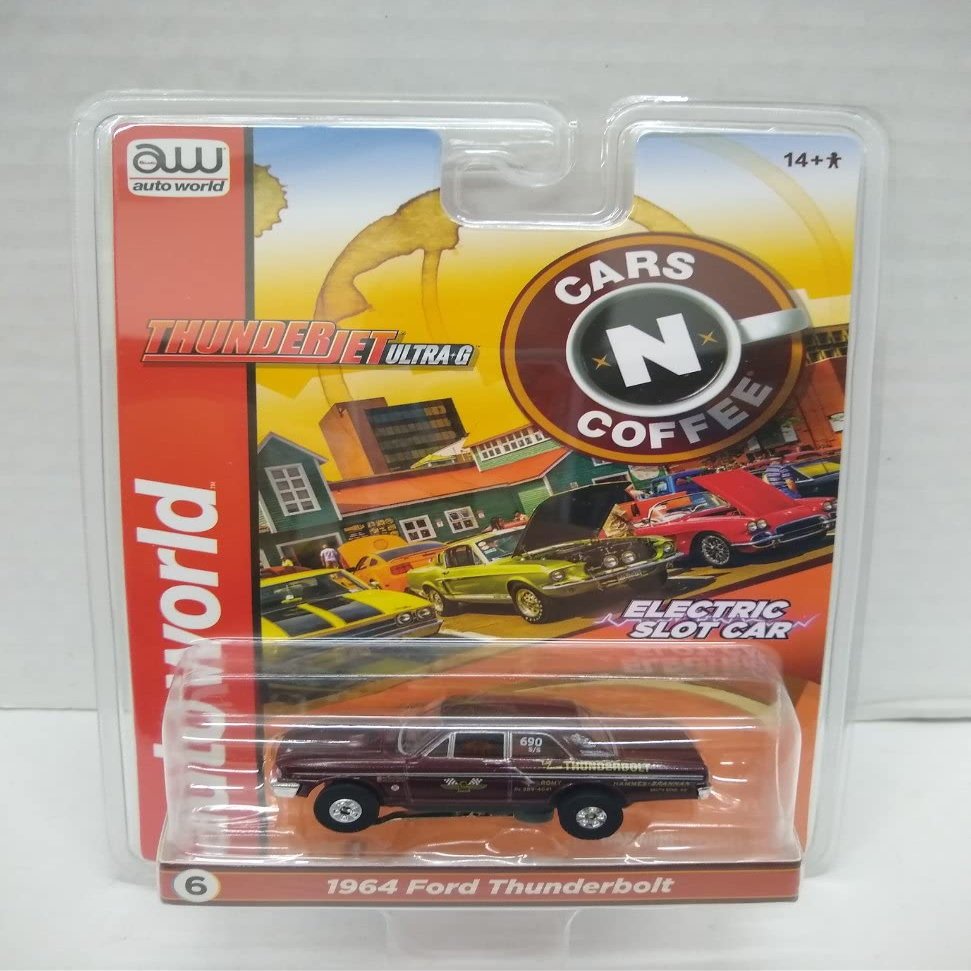 Auto World SC379-6A Cars N Coffee 1964 Thunderbolt HO Scale Electric Slot Car - Maroon