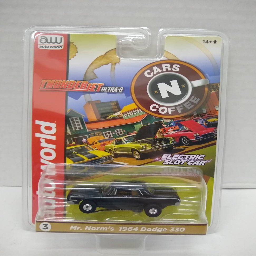 Auto World SC379-3B Cars N Coffee Mr. Norm's 1964 Dodge 330 HO Scale Electric Slot Car - Black