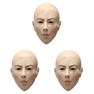 3pcs Creepy Full Head Mask Halloween Latex Female Mask Bald Latex Photo Booth Costume Prop Halloween Horror Old Lady Trick or Treat Make up Party Supplies