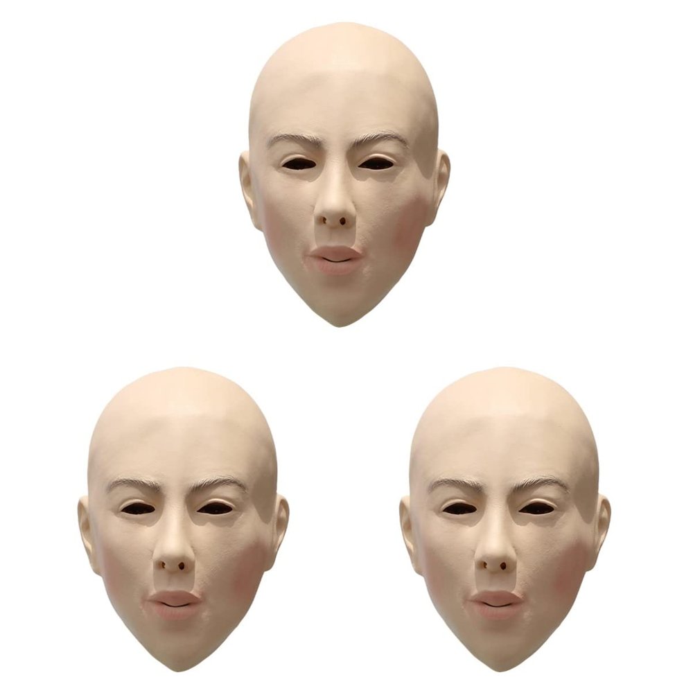3pcs Creepy Full Head Mask Halloween Latex Female Mask Bald Latex Photo Booth Costume Prop Halloween Horror Old Lady Trick or Treat Make up Party Supplies