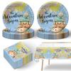 41pcs Adventure World Awaits Map Party Supplies ,include 20 Dessert Plates, 20 Napkin and 1pcs Tablecloth, Adventure World Awaits Map Party Set Used for The Adventure Begin Birthday Party Decoration view 1