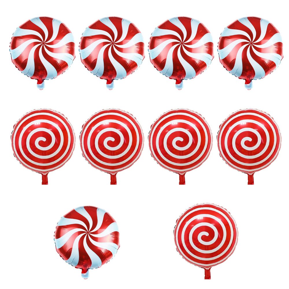 Christmas Foil Balloons, 10 Large Red Swirl Mylar Foil Balloons, 18 Inch Helium Balloons for Xmas, New Year & Birthday Party Candy Decorations