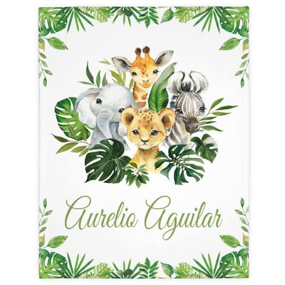 Nazenti Personalized Baby Boy Blankets, Custom Name Blanket, Safari Woodland Nursery, Gifts for Shower, Birthday Christmas Blanket Son Grandson A115 King