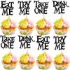 24 PCS Magic Alice Cupcake Toppers Glitter Try Me Take One Eat Me Cupcake Picks for Fairytale Wonderland Theme Baby Shower Kids Boys Girls Birthday Party Cake Decorations Supplies Black view 1