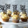 24 PCS Magic Alice Cupcake Toppers Glitter Try Me Take One Eat Me Cupcake Picks for Fairytale Wonderland Theme Baby Shower Kids Boys Girls Birthday Party Cake Decorations Supplies Black view 3