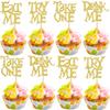 24 PCS Magic Alice Cupcake Toppers Glitter Try Me Take One Eat Me Cupcake Picks for Fairytale Magic Alice Theme Baby Shower Kids Boys Girls Birthday Party Cake Decorations Supplies Gold view 1