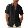 Maiyifu-GJ Men's Short Sleeve Cotton Linen Shirts Lightweight Summer Button Down Shirt Plain Tropical Holiday Beach T Shirt (Black,Medium) view 2