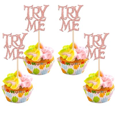 24 PCS Eat Me Cupcake Toppers Glitter Try Me Take One Alice Cupcake Picks Decorations for Fairytale Alice Theme Baby Shower Kids Boys Girls Birthday Party Supplies Rose Gold