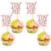 24 PCS Eat Me Cupcake Toppers Glitter Try Me Take One Alice Cupcake Picks Decorations for Fairytale Alice Theme Baby Shower Kids Boys Girls Birthday Party Supplies Rose Gold view 1
