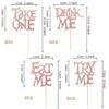 24 PCS Eat Me Cupcake Toppers Glitter Try Me Take One Alice Cupcake Picks Decorations for Fairytale Alice Theme Baby Shower Kids Boys Girls Birthday Party Supplies Rose Gold view 2