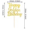 1 PCS Happy Golden Birthday Cake Topper - Gold Glitter Pick for Celebrating Anniversary Theme Party Cake Decorations Supplies view 2