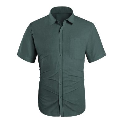 Maiyifu-GJ Men's Short Sleeve Beach Shirts Lightweight Summer Button Down Shirt Plain Tropical Holiday T Shirt with Pocket (Grey,Medium)