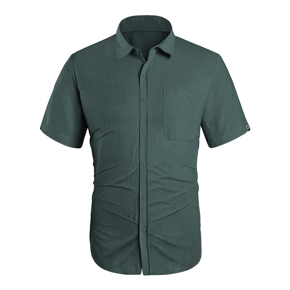 Maiyifu-GJ Men's Short Sleeve Beach Shirts Lightweight Summer Button Down Shirt Plain Tropical Holiday T Shirt with Pocket (Grey,Medium)