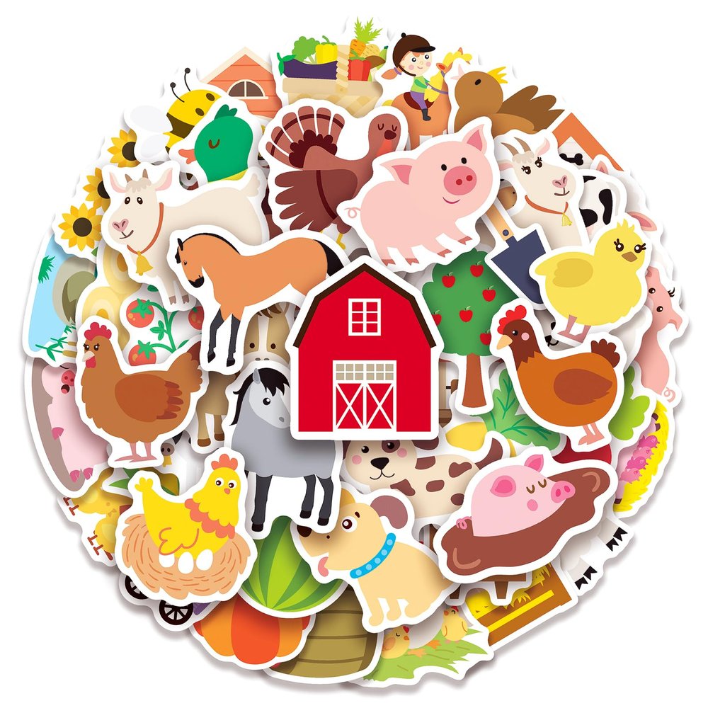 100 Pack Farm Animal Stickers,Barn Cow Pig Party Favors Gifts, Farm Party Decorations