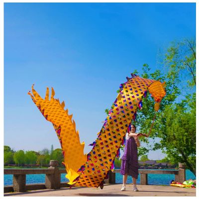 LXLZYXSF Chinese Dragon-Dancing Gymnastics Ribbons Throw Streamer with Rope, Flowy Spinning & Shaking Poi, Recreation and Fitness in One (Color : Yellow, Size : 10m/33ft)