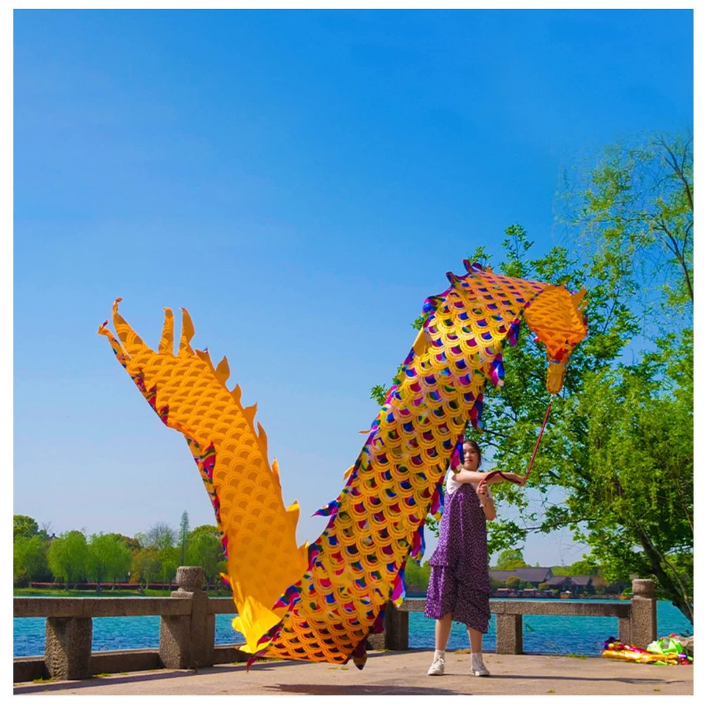 LXLZYXSF Chinese Dragon-Dancing Gymnastics Ribbons Throw Streamer with Rope, Flowy Spinning & Shaking Poi, Recreation and Fitness in One (Color : Yellow, Size : 10m/33ft)