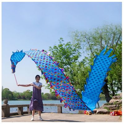 LXLZYXSF Chinese Dragon-Dancing Gymnastics Ribbons Throw Streamer with Rope, Flowy Spinning & Shaking Poi, Recreation and Fitness in One (Color : Blue, Size : 10m/33ft)