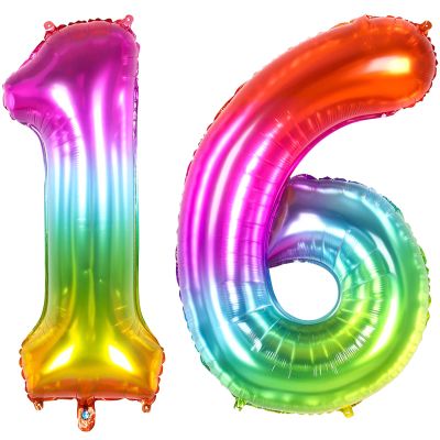 16 Balloon Numbers, Sweet 16 Balloons for 16th Birthday Party Decorations, 40" Multicolor Large Balloons, Large Mylar Rainbow Balloons, Anniversary Decor Jumbo Colorful Foil Balloon