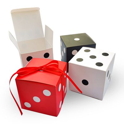 Eylola 24 Pack Dice Favor Boxes 3x3x3 inches Bulk Casino Party Decoration Themed Party Goodie Boxes with Ribbon