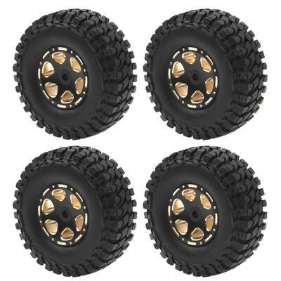 4Pcs ShareGoo Brass 1.0 Beadlock Wheel Rim & 2.16" Rubber Tire w/Foam Compatible with Axial SCX24 AXI90081 AXI00001 AXI00002 1/24 RC Crawler Car