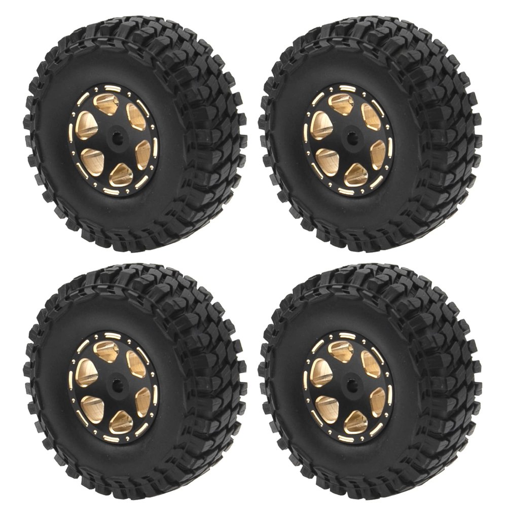 4Pcs ShareGoo Brass 1.0 Beadlock Wheel Rim & 2.16" Rubber Tire w/Foam Compatible with Axial SCX24 AXI90081 AXI00001 AXI00002 1/24 RC Crawler Car