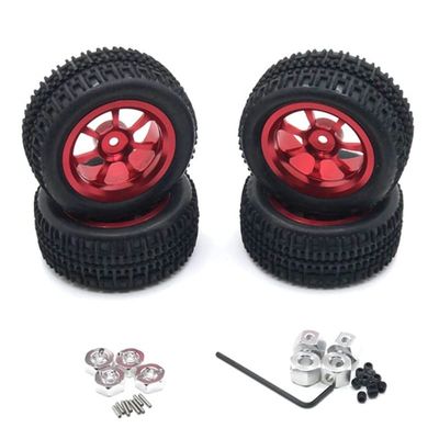 Greendhat 76Mm Metal Wheel Tire Tyre with Wheel Hex Nut Adaptor for Wltoys A959 A979 144001 124019 RC Car Upgrade Parts ( Color : Red )