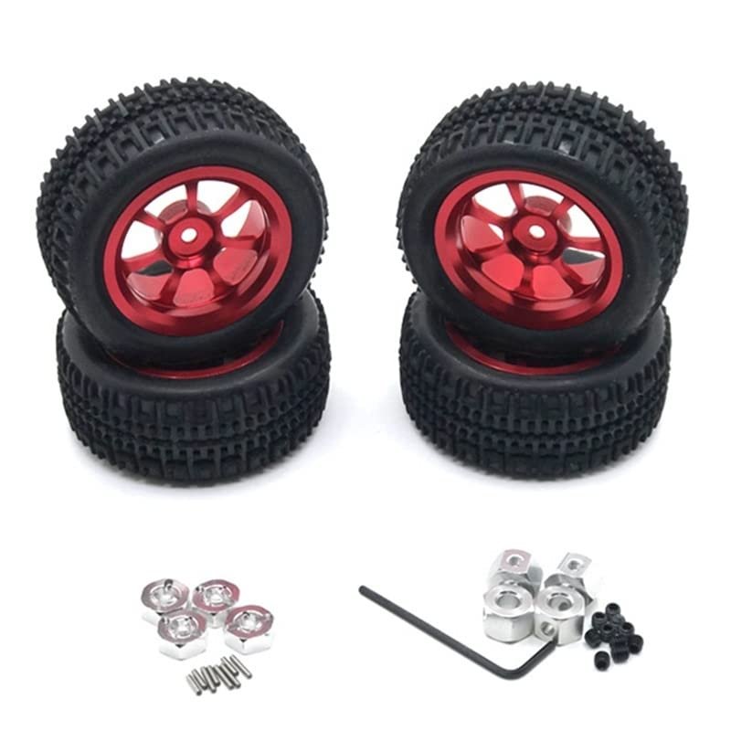 Greendhat 76Mm Metal Wheel Tire Tyre with Wheel Hex Nut Adaptor for Wltoys A959 A979 144001 124019 RC Car Upgrade Parts ( Color : Red )