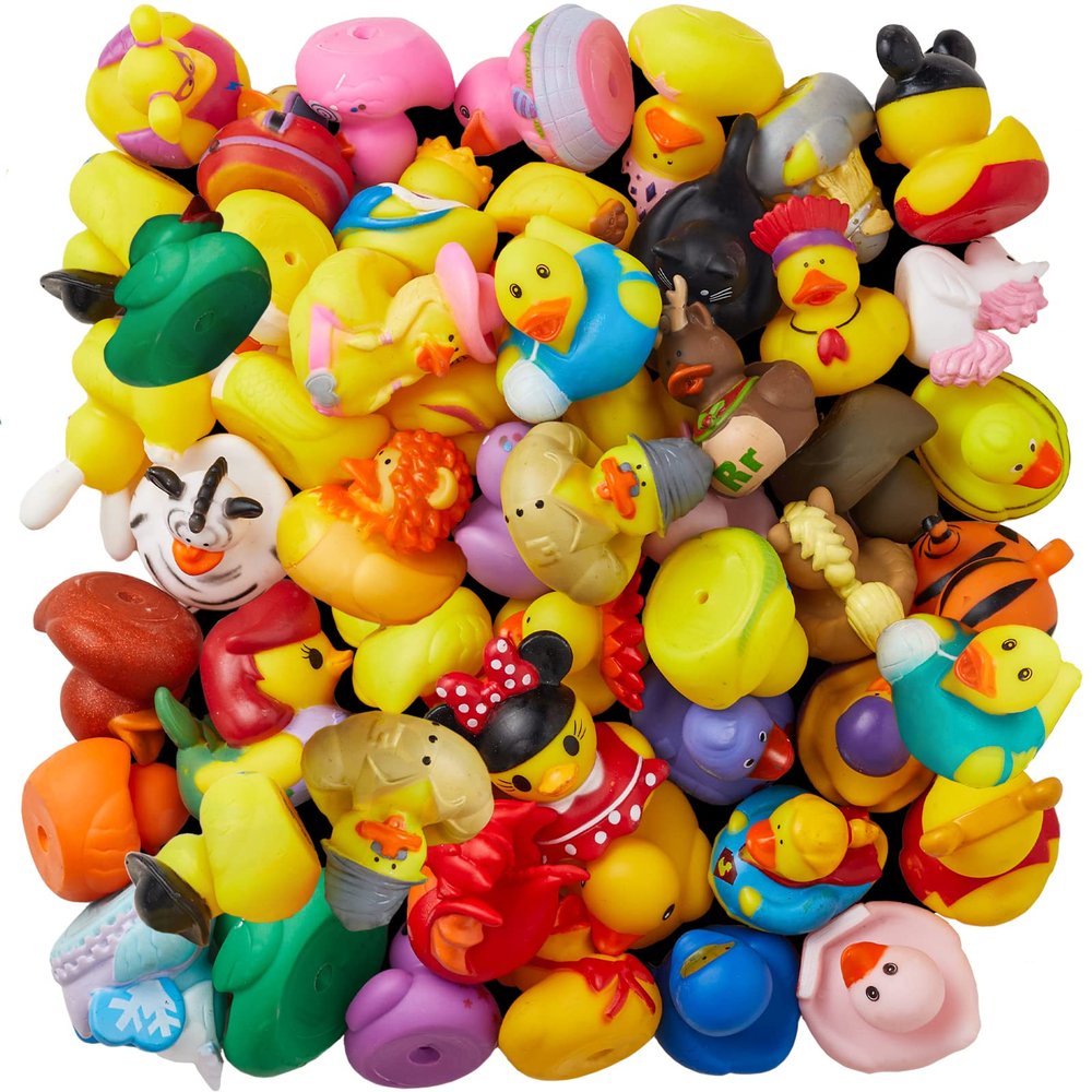 ValenLyra 50 Pack Rubber Duck for Jeeps Ducking - 2" Bulk Floater Duck for Kids - Baby Bath Toy Assortment - Party Favors, Birthdays, Bath Time, and More (50 Varieties)