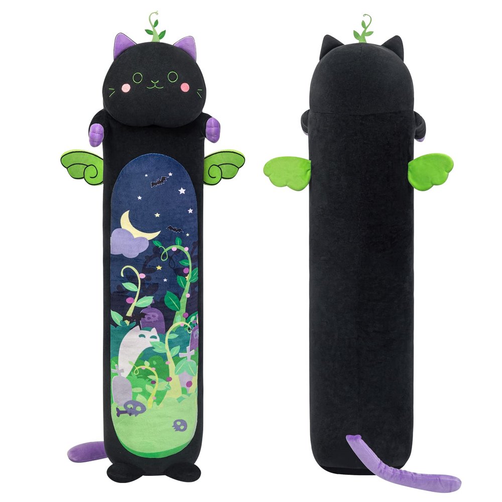 Mewaii Long Cat Plush 5 Sizes, 120% Extra Filling Giant Plushness Kids Body Pillow, Kawaii Cute Black Cat Stuffed Animals Plushies, Big Long Body Pillow Black Cat Plush Gift for Girls 53