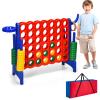 HONEY JOY Jumbo 4-to-Score Giant Game Set, 3-in-1 Indoor Outdoor Family Yard Game Set w/Basketball Hoop & Ring Toss, 42 Jumbo Rings, Quick-Release Slider, Giant 4-in-A-Row for Kids & Adults view 1