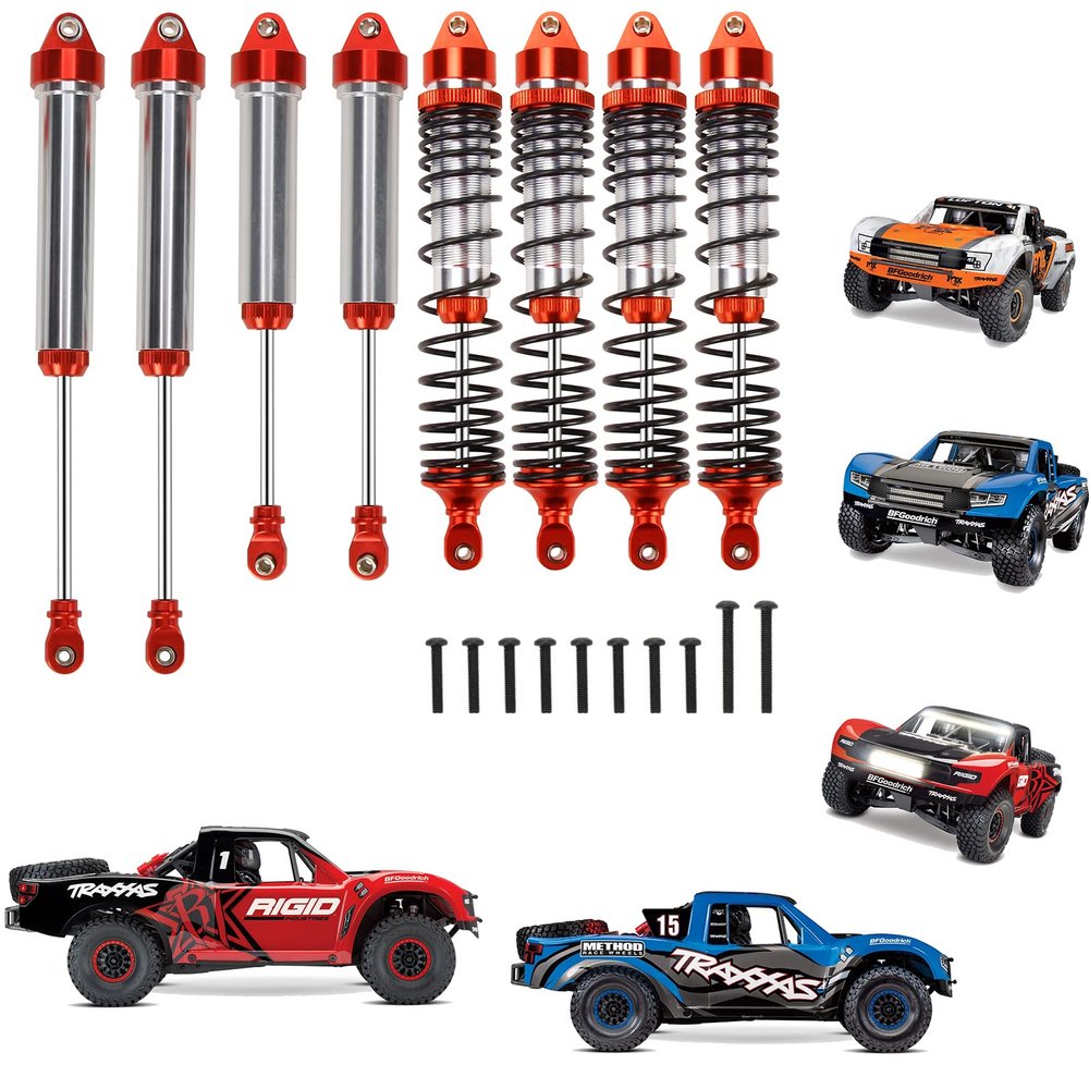 RCAWD Upgrades for 1/7 UDR, Shock Absorber Parts for Unlimited Desert Racer 85086-4, Front and Rear RC Shocks Damper Aluminum #8450R Red