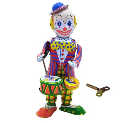 Toddmomy Wind Up Clown Drummer Toy: Tinplate Clockwork Figure for Home & Office Decoration (9x8x21cm)
