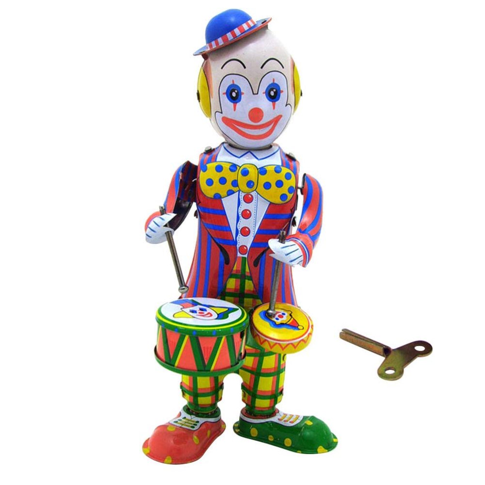 Toddmomy Wind Up Clown Drummer Toy: Tinplate Clockwork Figure for Home & Office Decoration (9x8x21cm)