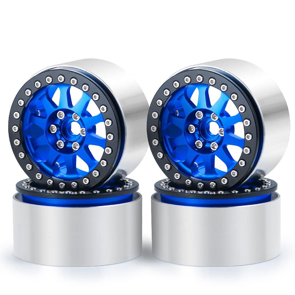 RCLIONS 4PCS 2.2inch Beadlock Wheels 35mm RC Aluminum Rims for AXIAL Wraith RR10 90048/90018 TRX4 1/10th RC Crawler Truck Car (Blue)