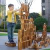 210 pcs Outdoor Large Wooden Building Blocks Set for Kids Toddlers 3-12 (35 lbs), Big Carbonized Wooden Sensory Blocks Toys, Mega Outside Building Toys for Preschool view 2
