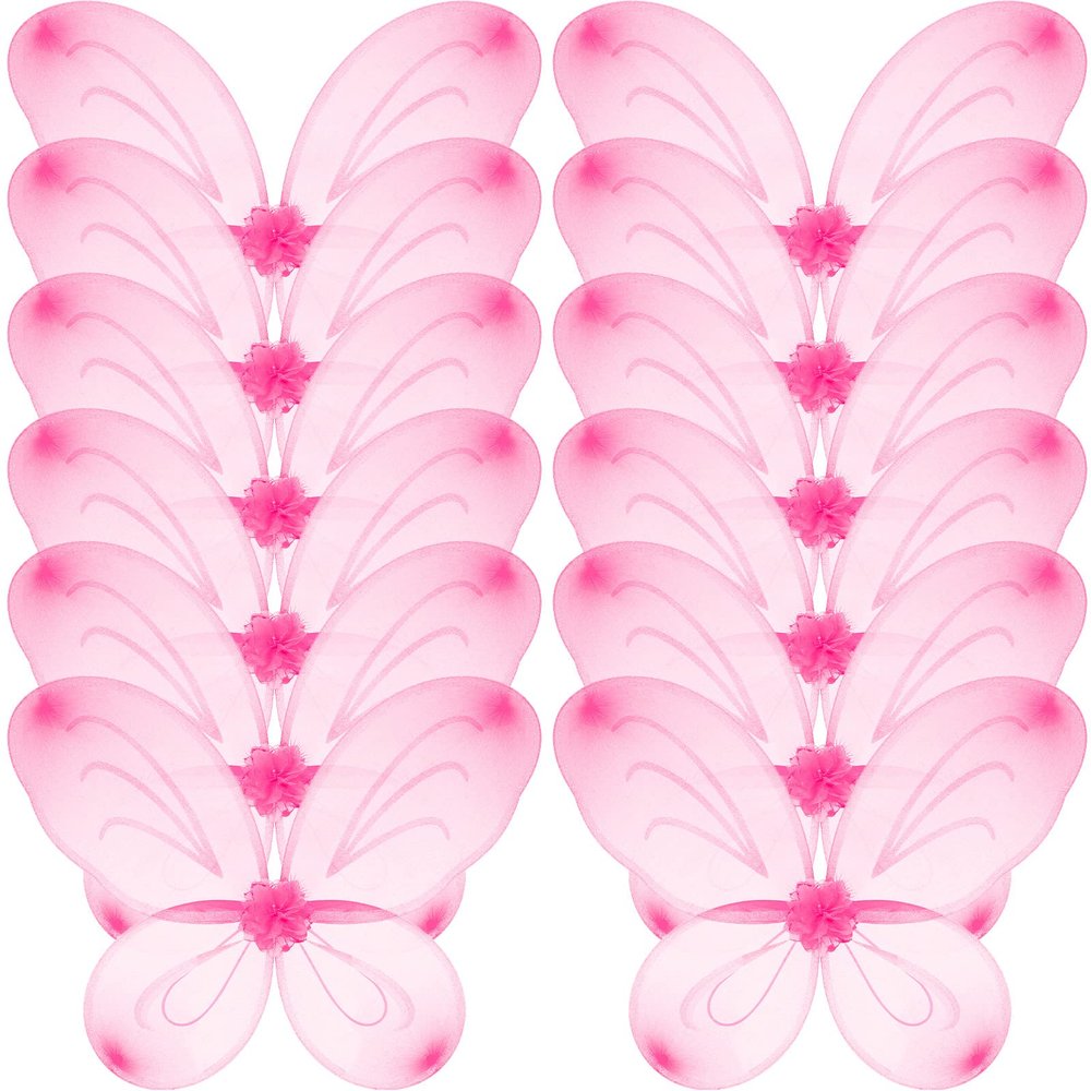 12 Pcs Butterfly Fairy Wings Butterfly Wing Dress up Party Costume Accessory Angel Costume for 2 to 12 Years Girls(Light Pink)