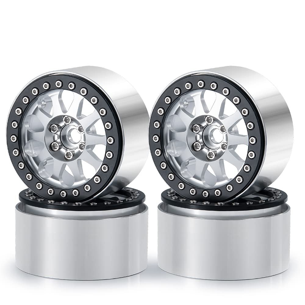 RCLIONS 4PCS 2.2inch Beadlock Wheels 35mm RC Aluminum Rims for AXIAL Wraith RR10 90048/90018 TRX4 1/10th RC Crawler Truck Car (Silver)