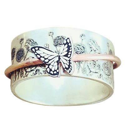 Butterfly Meditation Spinner Ring, Smooth Butterfly Rotating Ring, Personalized Retro Inspiration Ring for Relieving Stress Anxiety Ring Engagement Ring, Size 7