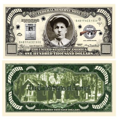 American Art Classics Pack of 100 - Baby Face Nelson $100,000.00 One Hundred Thousand Dollar Bill - Best Gift for Gangster Fans