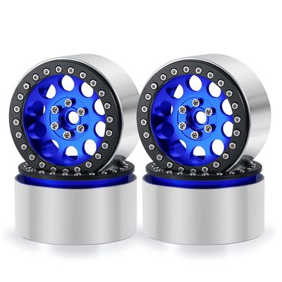 RCLIONS 4PCS 2.2inch Beadlock Wheels 35mm RC 2.2 Aluminum Rims for AXIAL Wraith RR10 90048/90018 TRX4 1/10th RC Crawler Truck Car (Blue)