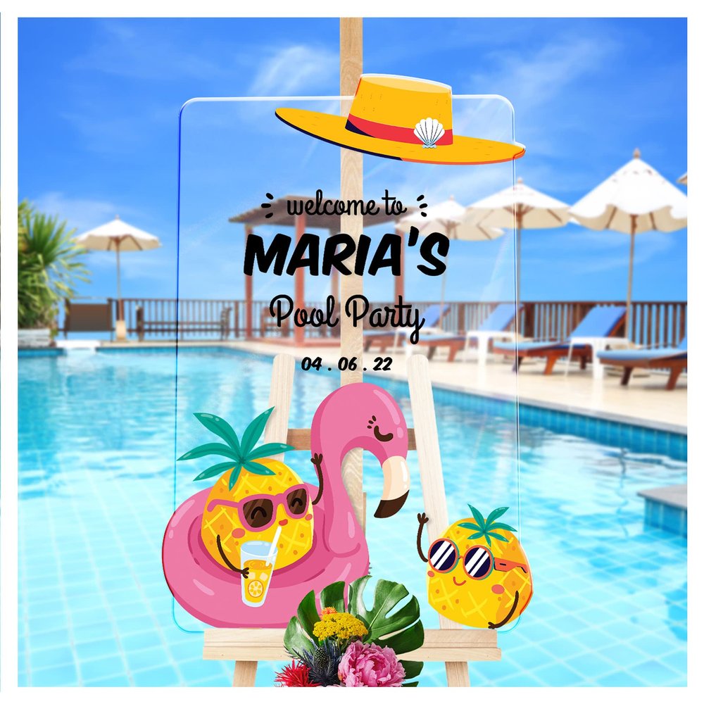 Chilling Pineapples Pool Party Welcome Sign - Personalized Pool Party Welcome Decoration - Splash Away Custom Pool Party Entrance Signs - Editable Pool Party Welcome Board (Paper)