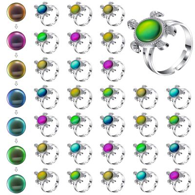 Yinkin 30 Pcs Mood Ring Adjustable Size Color Changing Mood Rings for Kids Girls and Boys Gift Costume Props Birthday Party Favors Halloween Costume Accessories(Turtle)