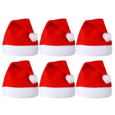 SULOLI Christmas Santa Hats, 6 Pack Xmas Comfort Plush Red and White Holiday Hats for Christmas Festive Holiday Party Supplies
