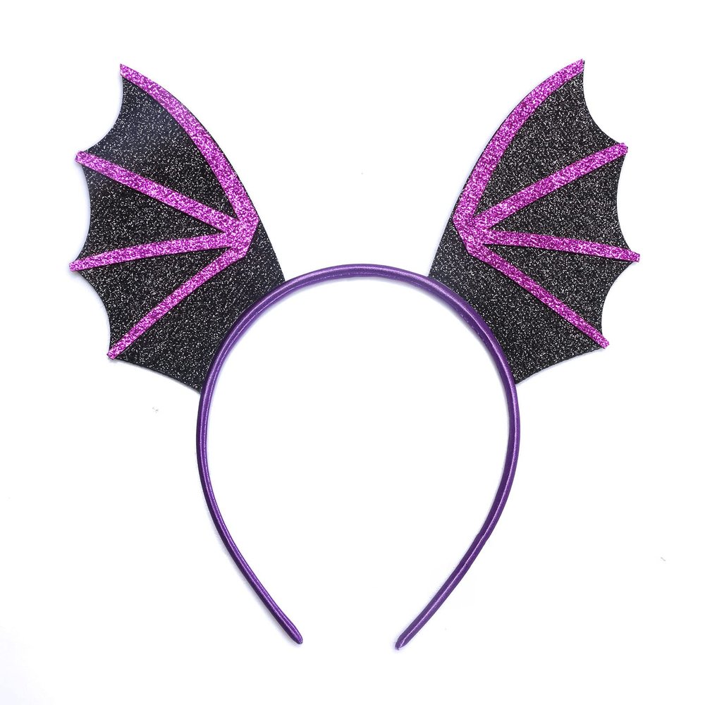 TOP HUNTER Halloween Ears Headband Decorated with Glitter Bat Wings, Fancy Halloween Hair Hoop for Costume Accessories or Party Supplies