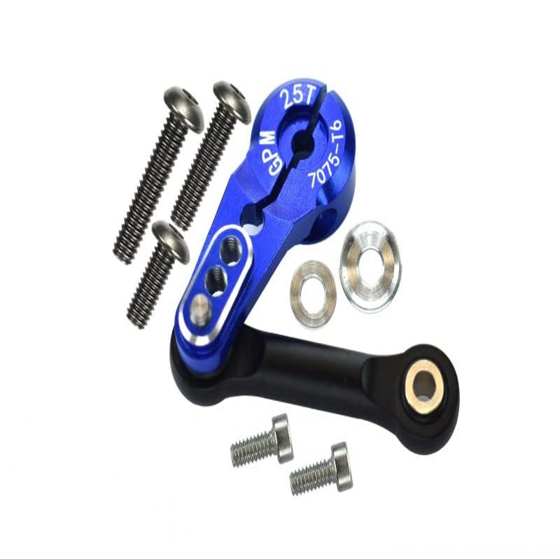 GPM Aluminum 7075-T6 Tie Rod+25T Servo Horn (Silver Inlay Version) for TRAXXAS 1/8 4Wd Sledge Monster Truck-95076-4 (Blue)