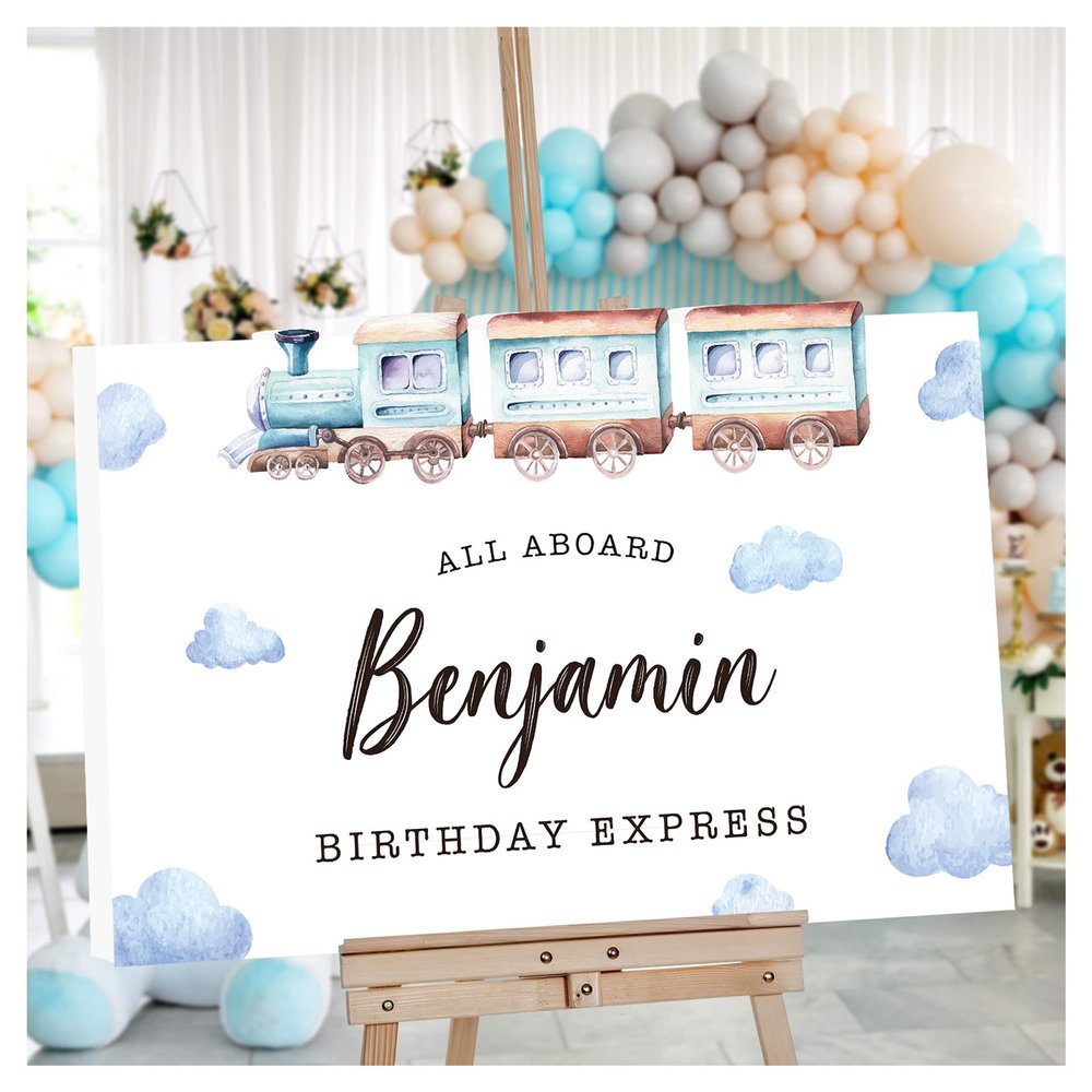 Personalized Train Themed Birthday Party Welcome Sign - Customized Railroad Party Signs - Express Train Birthday Party Welcome Board - Train Adventure Party Props (Acrylic)